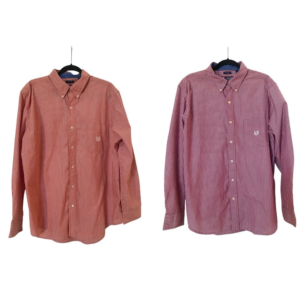 CHAPS Mens Red & Orange White Striped Button Up Dress Shirts Size XL- Lot of 2